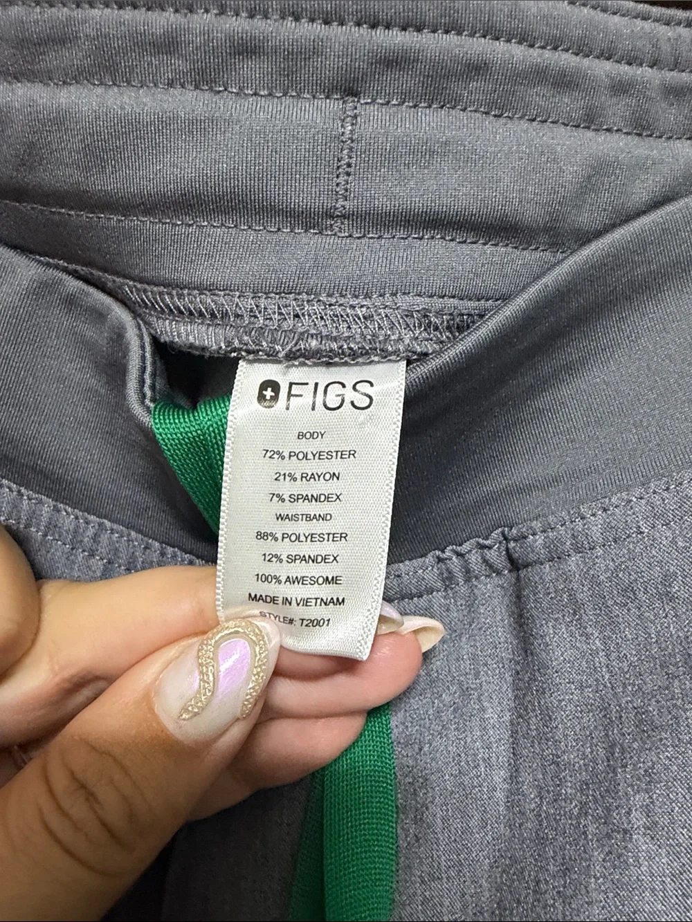 Figs Men's Gray Cargo Scrub Pants with Green Drawstring